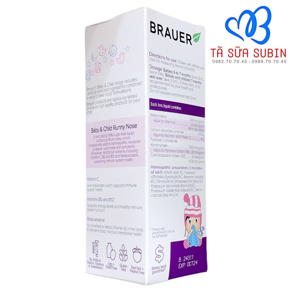 Siro Sổ Mũi Runny Nose Brauer Úc 100ml (6 Tháng) – Tã Sữa SuBin