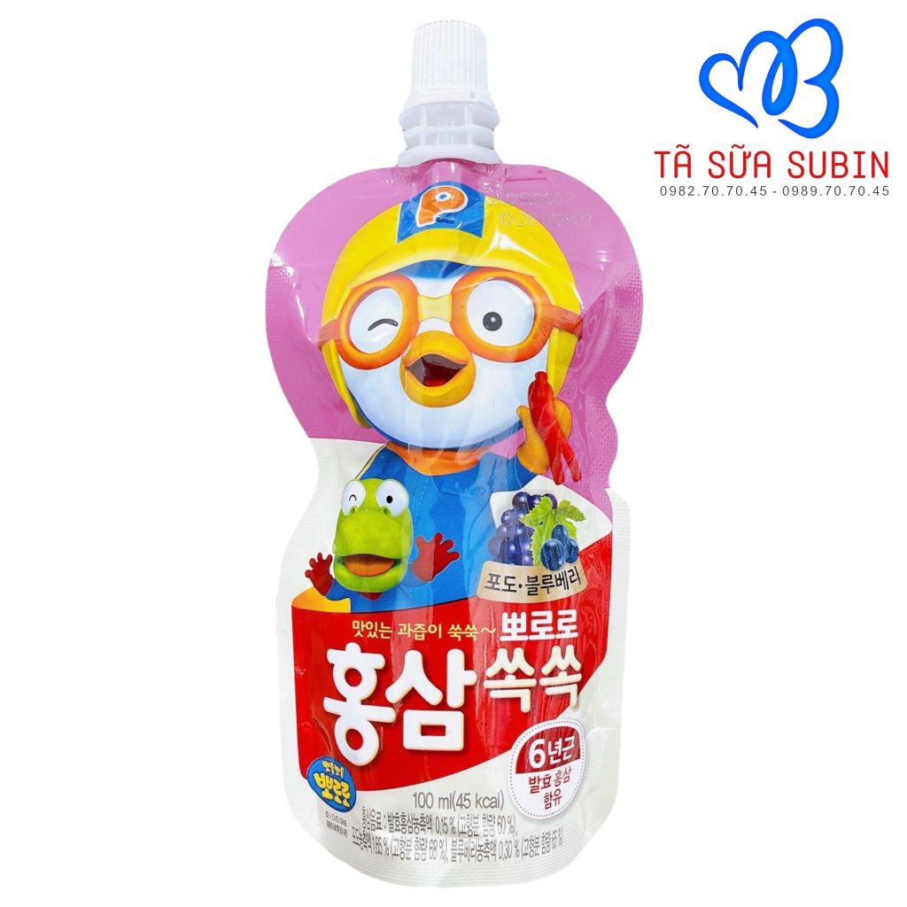 Nước Hồng Sâm Pororo Hàn Quốc 100ml Vị Nho