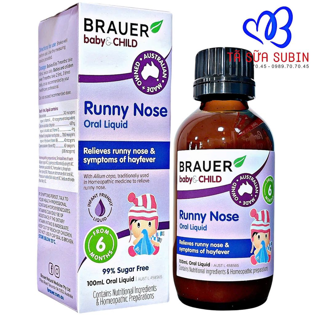 Siro Sổ Mũi Runny Nose Brauer Úc 100ml (6 Tháng)