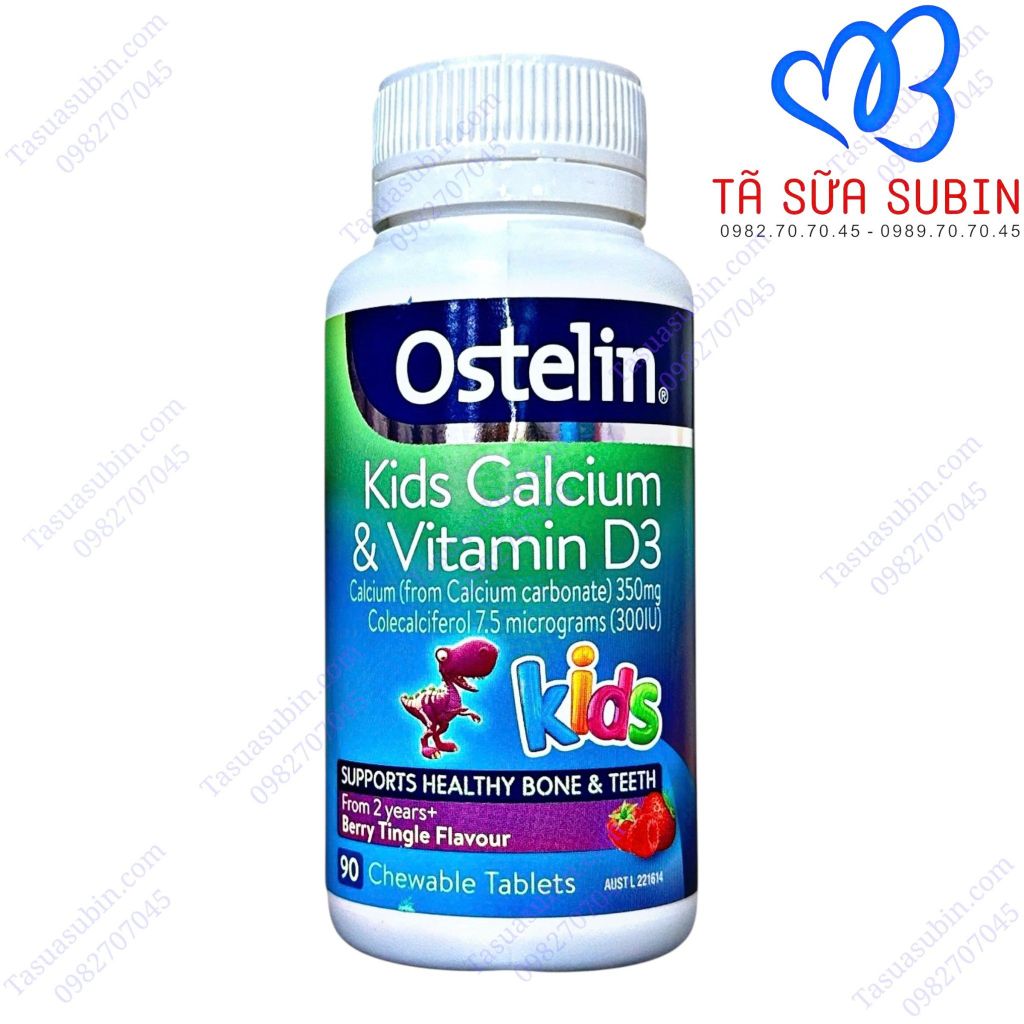 Viên nhai bổ sung canxi và vitamin D3 cho trẻ từ 2 tuổi Ostelin Kids Calcium & Vitamin D3 của Úc 90 viên