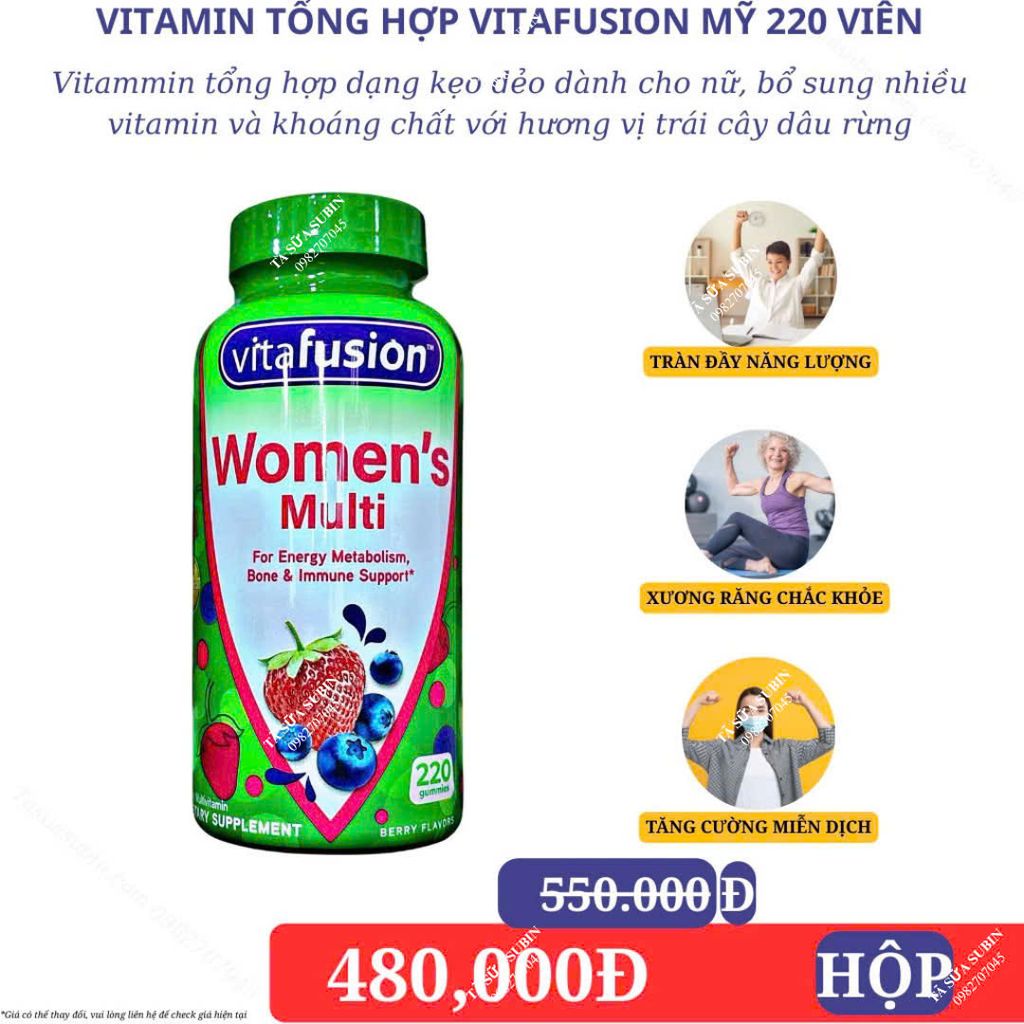 Kẹo dẻo vitamin tổng hợp dành cho nữ vitafusion Mỹ 220 viên
