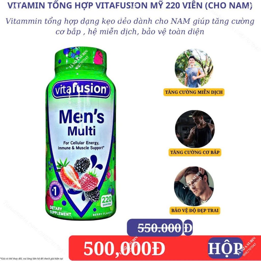 Kẹo dẻo vitamin tổng hợp dành cho nam vitafusion Mỹ 220 viên