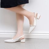  Giày Cao Gót Nữ Dáng Slingback Mũi Nhọn Đế Vuông Phối Khóa MC-902 