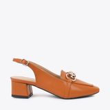  Giày Cao Gót Sling Back Khóa Gài Phối Xích PQ-8 Bò 