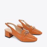  Giày Cao Gót Sling Back Khóa Gài Phối Xích PQ-8 Bò 