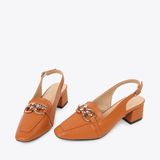  Giày Cao Gót Sling Back Khóa Gài Phối Xích PQ-8 Bò 