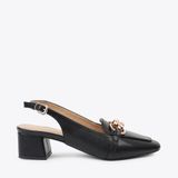  Giày Cao Gót Sling Back Khóa Gài Phối Xích PQ-8 Đen 