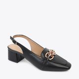  Giày Cao Gót Sling Back Khóa Gài Phối Xích PQ-8 Đen 