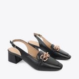  Giày Cao Gót Sling Back Khóa Gài Phối Xích PQ-8 Đen 