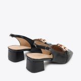  Giày Cao Gót Sling Back Khóa Gài Phối Xích PQ-8 Đen 
