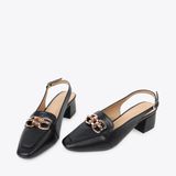  Giày Cao Gót Sling Back Khóa Gài Phối Xích PQ-8 Đen 