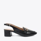  Giày Cao Gót Sling Back Khóa Gài Viền Xích Đính Xoàn PQ-9 Đen 