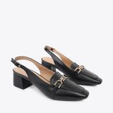  Giày Cao Gót Sling Back Khóa Gài Viền Xích Đính Xoàn PQ-9 Đen 