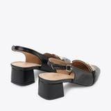  Giày Cao Gót Sling Back Khóa Gài Viền Xích Đính Xoàn PQ-9 Đen 