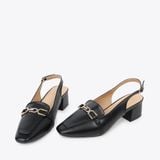  Giày Cao Gót Sling Back Khóa Gài Viền Xích Đính Xoàn PQ-9 Đen 