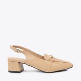  Giày Cao Gót Sling Back Khóa Gài Viền Xích Đính Xoàn PQ-9 Kem 