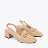  Giày Cao Gót Sling Back Khóa Gài Viền Xích Đính Xoàn PQ-9 Kem 
