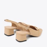  Giày Cao Gót Sling Back Khóa Gài Viền Xích Đính Xoàn PQ-9 Kem 
