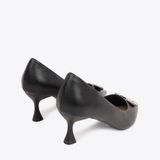  Giày Cao Gót Nữ Da Trơn Đính Khoá Xoàn Kiểu Chữ M DV-1 Đen 