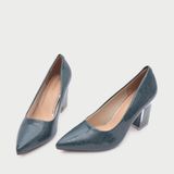  Giày Cao Gót Da Vân Mũi Nhọn Basic CG-18 Xanh 