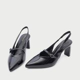  Giày Cao Gót Dáng Slingback Quai Hậu Phối Chun CG-9 Đen 