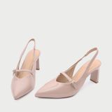  Giày Cao Gót Dáng Slingback Quai Hậu Phối Chun CG-9 Hồng 