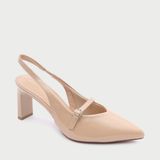  Giày Cao Gót Dáng Slingback Quai Hậu Phối Chun CG-9 Kem 