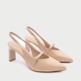  Giày Cao Gót Dáng Slingback Quai Hậu Phối Chun CG-9 Kem 