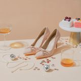  Giày Cao Gót Da Trơn Đính Khoá Nơ Xoàn D-2 Hồng 