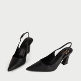  Giày Cao Gót Slingback Mũi Nhọn Da Trơn MH10 Đen 