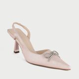  Giày Cao Gót Slingback Mũi Nhọn Đính Nơ MH11 Hồng Kim Tuyến 