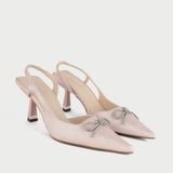  Giày Cao Gót Slingback Mũi Nhọn Đính Nơ MH11 Hồng Kim Tuyến 