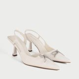  Giày Cao Gót Slingback Mũi Nhọn Đính Nơ MH11 Trắng Kim Tuyến 