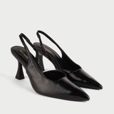  Giày Cao Gót Slingback Mũi Nhọn Da Lì MH12 Đen 