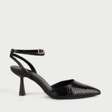  Giày Cao Gót Mũi Nhọn Phối Quai Cài Khóa MH14 Đen 