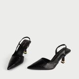  Giày Cao Gót Slingback Mũi Nhọn Da Rắn MH15 Đen 