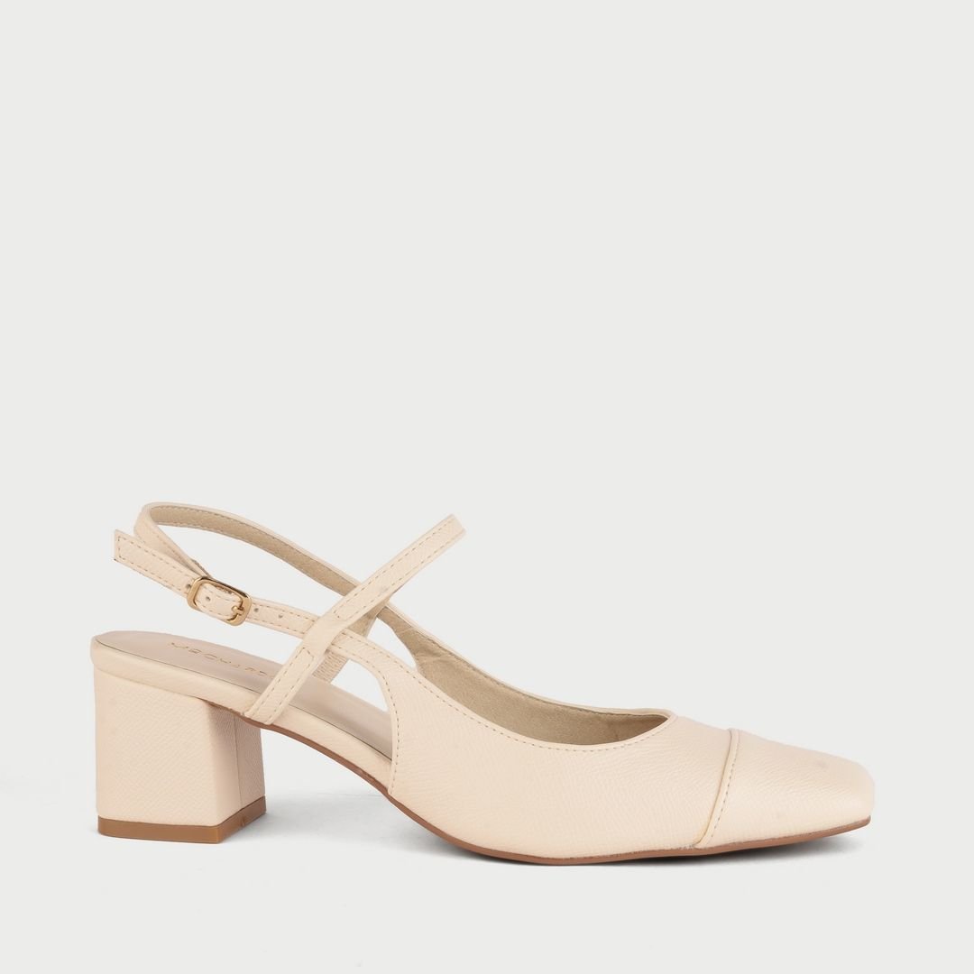  Giày Cao Gót Dáng Slingback Mũi Nhọn Đế Vuông MH16 Kem Trắng 