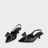  Giày Cao Gót Nữ Mũi Nhọn Đính Nơ Xoàn HM-002 Đen 