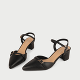  Giày Sandal Cao Gót Nữ Bít Mũi Hở Gót Phối Khóa Da 5cm MC-810 