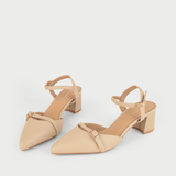  Giày Sandal Cao Gót Nữ Bít Mũi Hở Gót Phối Khóa Da 5cm MC-810 