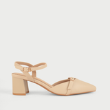 Giày Sandal Cao Gót Nữ Bít Mũi Hở Gót Phối Khóa Da 5cm MC-810 