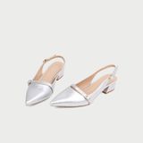  Giày Cao Gót Nữ Dáng Slingback Mũi Nhọn Đế Vuông Phối Khóa MC-902 