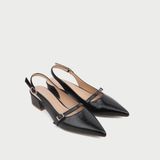  Giày Cao Gót Nữ Dáng Slingback Mũi Nhọn Đế Vuông Phối Khóa MC-902 