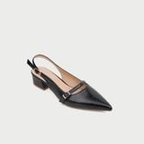  Giày Cao Gót Nữ Dáng Slingback Mũi Nhọn Đế Vuông Phối Khóa MC-902 