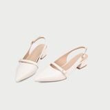  Giày Cao Gót Nữ Dáng Slingback Mũi Nhọn Đế Vuông Phối Khóa MC-902 