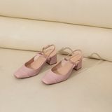  Giày Cao Gót Dáng Slingback Mũi Nhọn Đế Vuông MH16 Hồng 