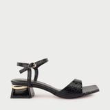  Giày Sandal Cao Gót Mũi Vuông Da Rắn MC.19 Đen 