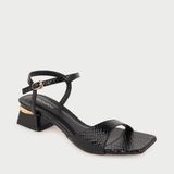  Giày Sandal Cao Gót Mũi Vuông Da Rắn MC.19 Đen 