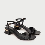  Giày Sandal Cao Gót Mũi Vuông Da Rắn MC.19 Đen 