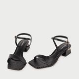  Giày Sandal Cao Gót Mũi Vuông Da Rắn MC.19 Đen 